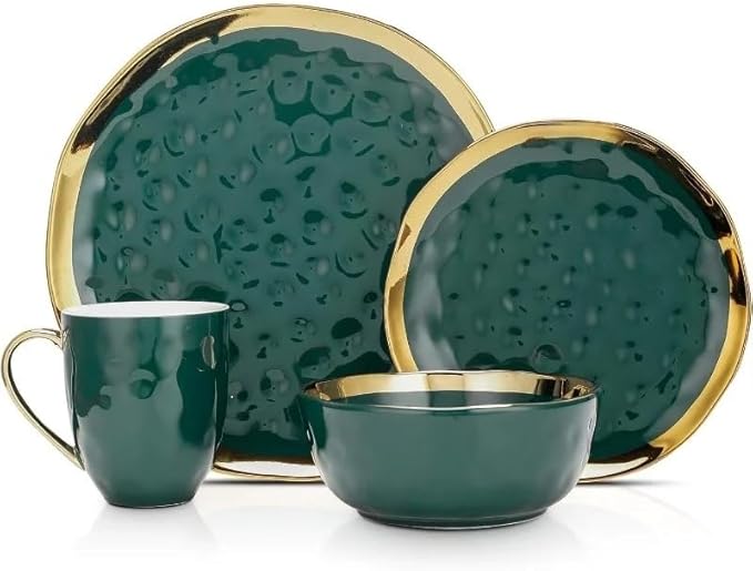 16 Piece Dinnerware Set Service for 4 Family Hotel Tableware Ceramic Round Plates and Bowls