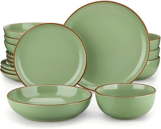 Round Dinnerware Set 16 Piece Ceramic Tableware Set with Dinner Dessert Soup Plate Bowl for 4 Person