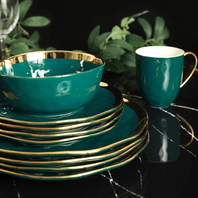 16 Piece Dinnerware Set Service for 4 Family Hotel Tableware Ceramic Round Plates and Bowls