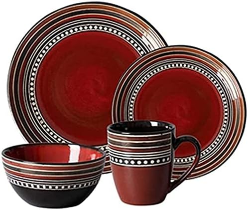 Dinnerware Sets Dish Set,4-Pieces,Retro Porcelain Tableware Set with Plates,Bowls and s,Red Ceramic Dinner Set for Home Kitchen & Dining