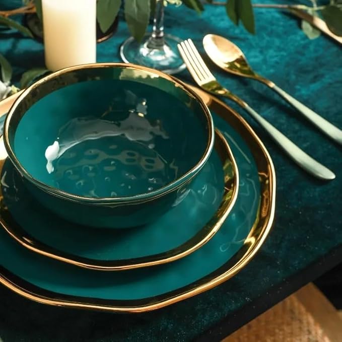 16 Piece Dinnerware Set Service for 4 Family Hotel Tableware Ceramic Round Plates and Bowls