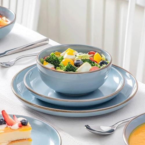 16 Piece Ceramic Tableware Set with Dinner Dessert Soup Plate Bowl for 4 Person Round Dinnerware Set