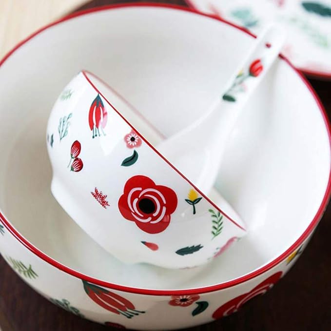 Dinner Plates,Fine Dinnerware Set,10 Piece Dinnerware Set, Ceramic Tableware Set, Dinner Plates and Bowls, American Multicolor Pastoral Floral, Service for 2