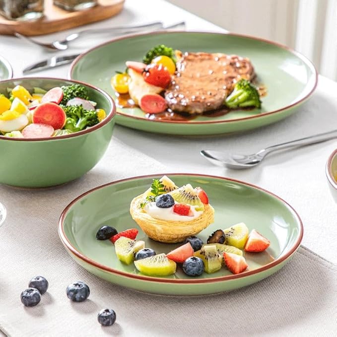 Round Dinnerware Set 16 Piece Ceramic Tableware Set with Dinner Dessert Soup Plate Bowl for 4 Person