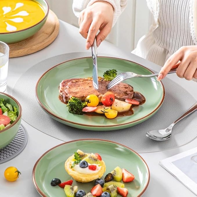 Round Dinnerware Set 16 Piece Ceramic Tableware Set with Dinner Dessert Soup Plate Bowl for 4 Person