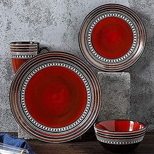 Dinnerware Sets Dish Set,4-Pieces,Retro Porcelain Tableware Set with Plates,Bowls and s,Red Ceramic Dinner Set for Home Kitchen & Dining