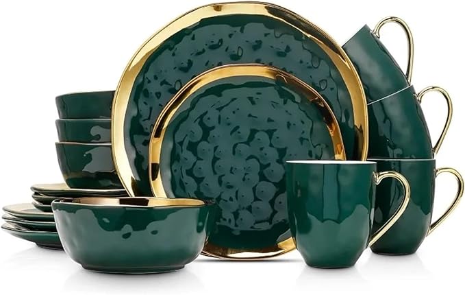 16 Piece Dinnerware Set Service for 4 Family Hotel Tableware Ceramic Round Plates and Bowls