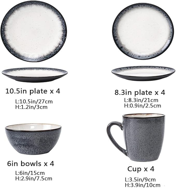 Party Tableware Set, Round Porcelain Dinnerware Set, 16 Piece Dishes Dinner Sets, Dinner Plates, Dessert Plates, Bowls and s Dishwasher Safe Ceramic Dishes, Ser