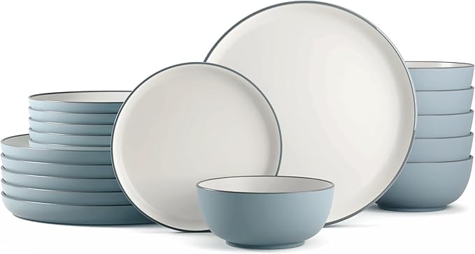 Sweese Dinnerware Sets Service for 6, 18 pcs Matte Glaze Plates and Bowls Sets, Handmade Porcelain Dish Set, Highly Chip and Crack Resistant Modern Dinner Set, Blue White