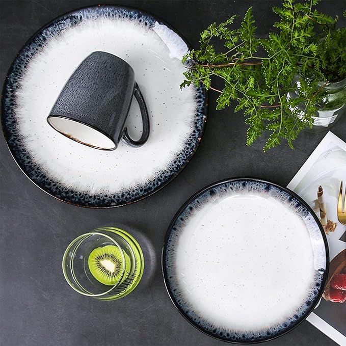 Party Tableware Set, Round Porcelain Dinnerware Set, 16 Piece Dishes Dinner Sets, Dinner Plates, Dessert Plates, Bowls and s Dishwasher Safe Ceramic Dishes, Ser