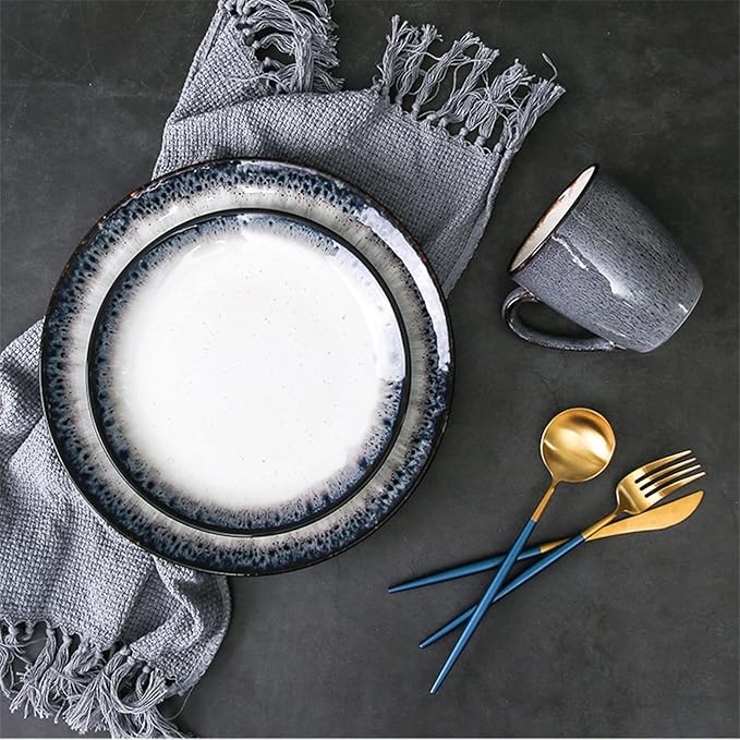 Party Tableware Set, Round Porcelain Dinnerware Set, 16 Piece Dishes Dinner Sets, Dinner Plates, Dessert Plates, Bowls and s Dishwasher Safe Ceramic Dishes, Ser